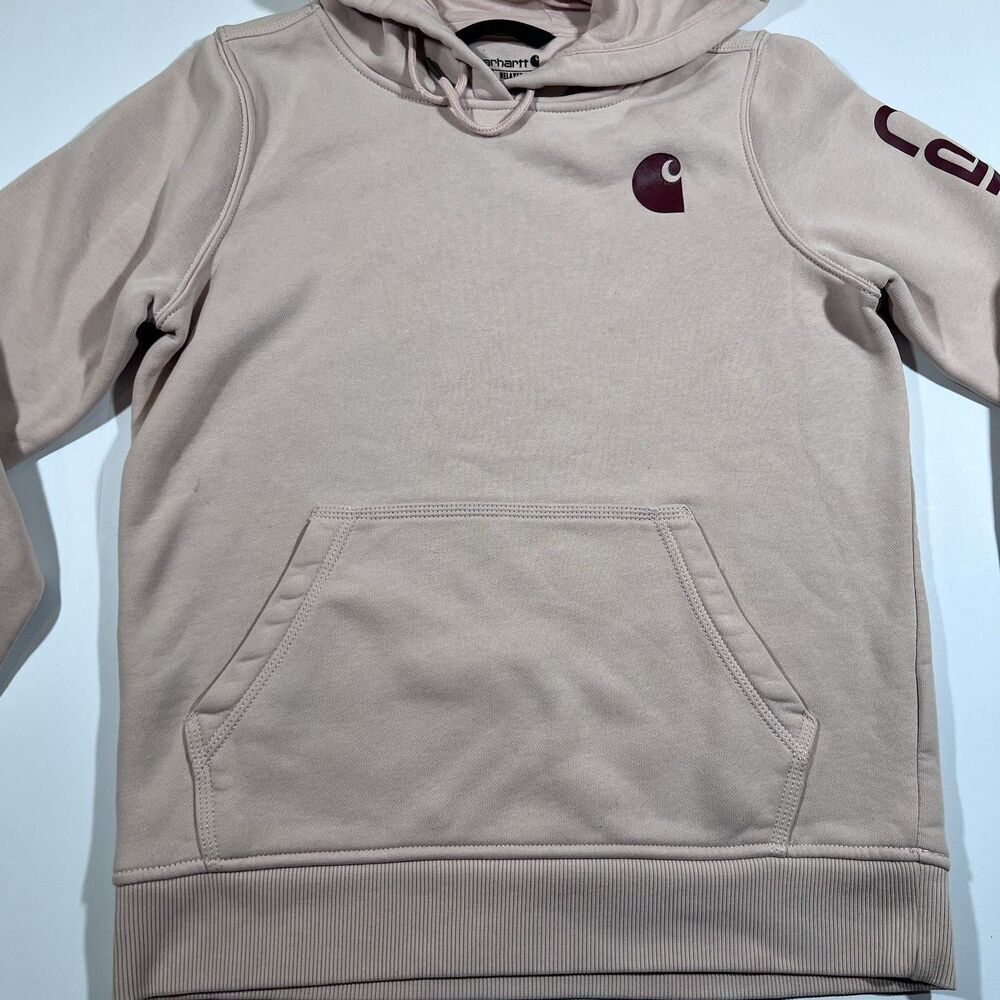 Carhartt Light Pink Relaxed Fit Sleeve Logo Pullover Hoodie Sweatshirt Women's S - Picture 9 of 14